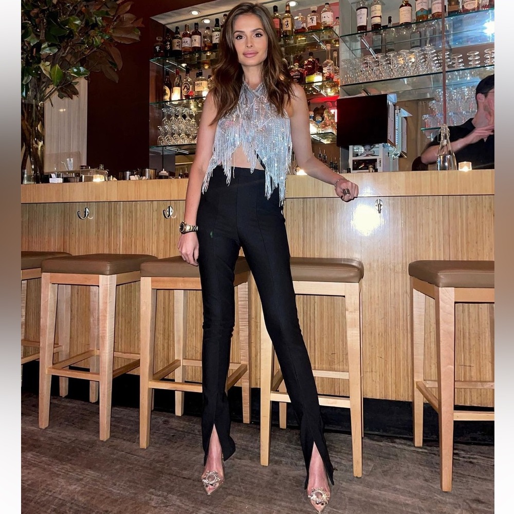 Zara Silver Sequin Fringe Halter Crop Top - Picture 2 of 12